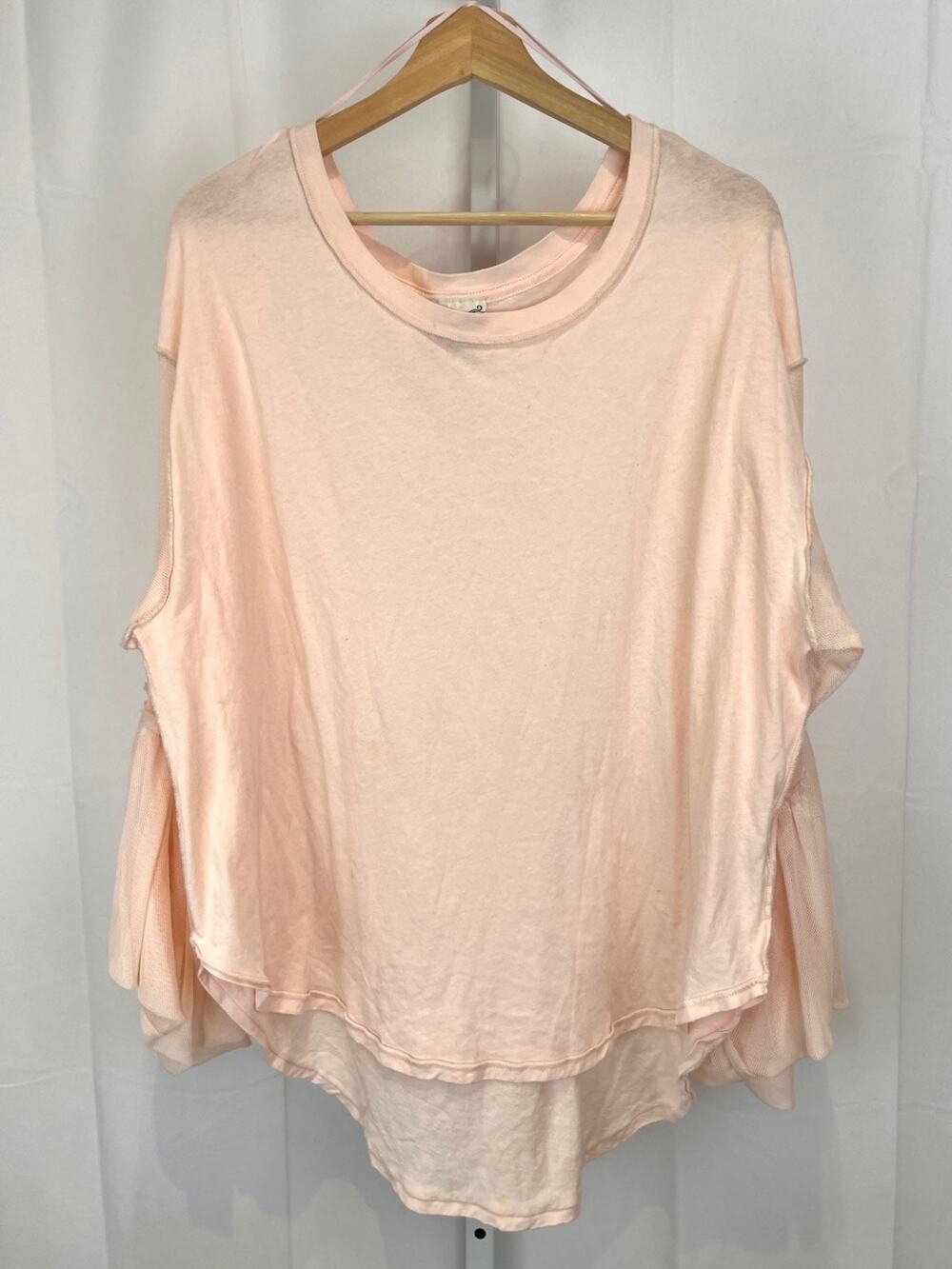 FREE PEOPLE Still Got It Top Mesh Ruffle Long Sleeve Cotton Blush Pink Size M